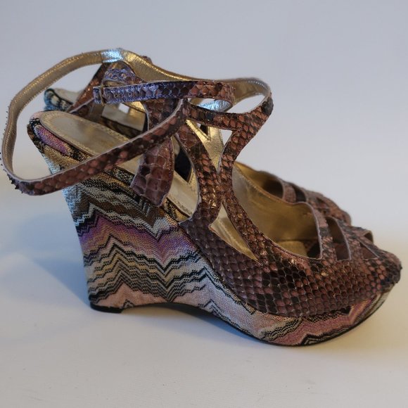 Womens Missoni Purple Python Leather Chevron Wedge Wrap Ankle Heels 38 US/8 * - Picture 5 of 12